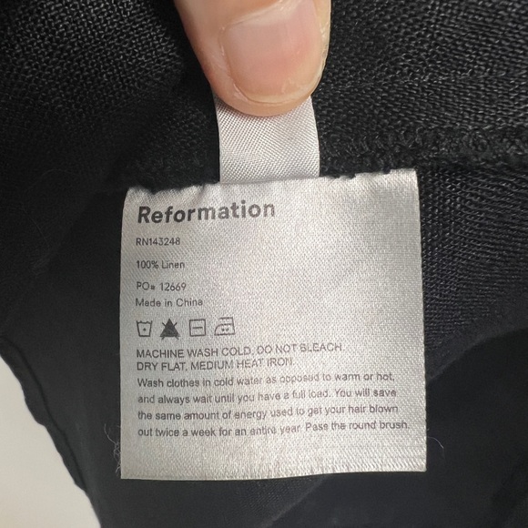 Reformation Small Black Gitane 100% Linen Long Puff Sleeve Smocked Midi Dress - Picture 14 of 14